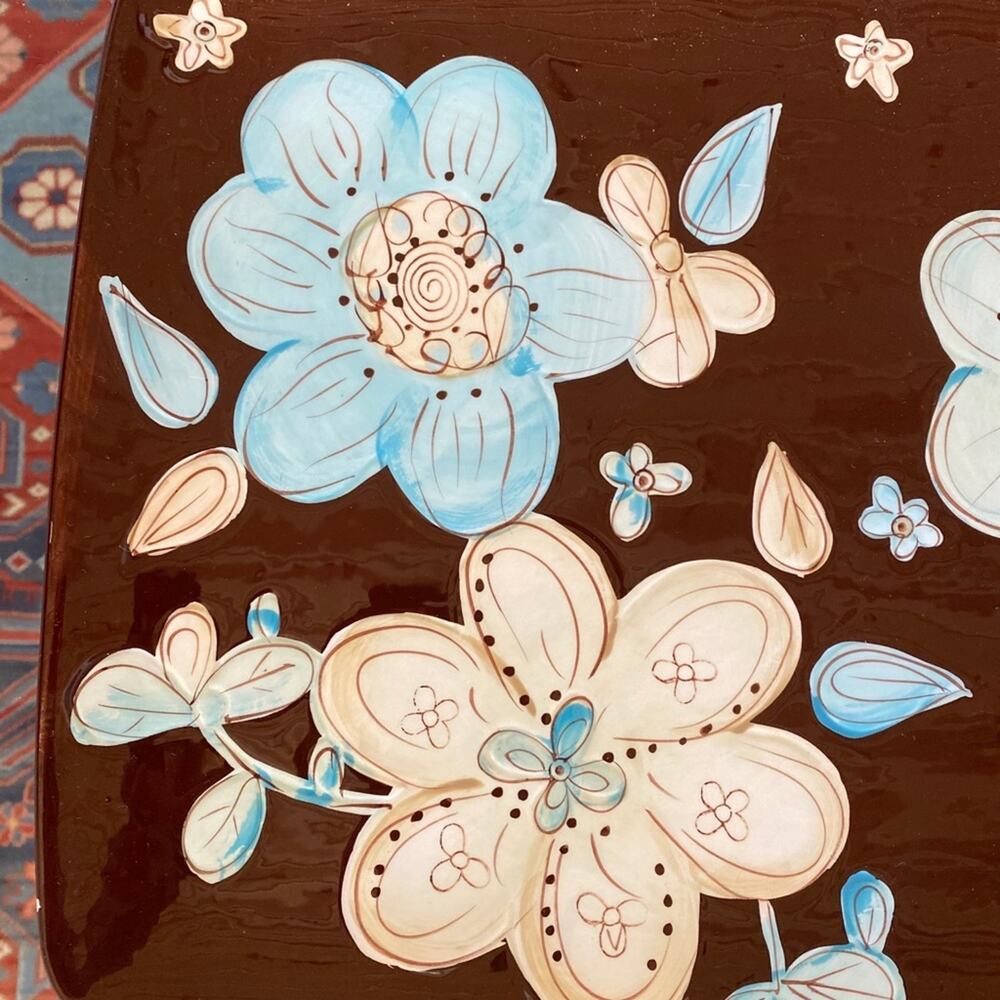 Pier 1 CASSIDY Platter Glossy Florals on Brown 11-1/3” x 13-1/2” - Picture 2 of 6